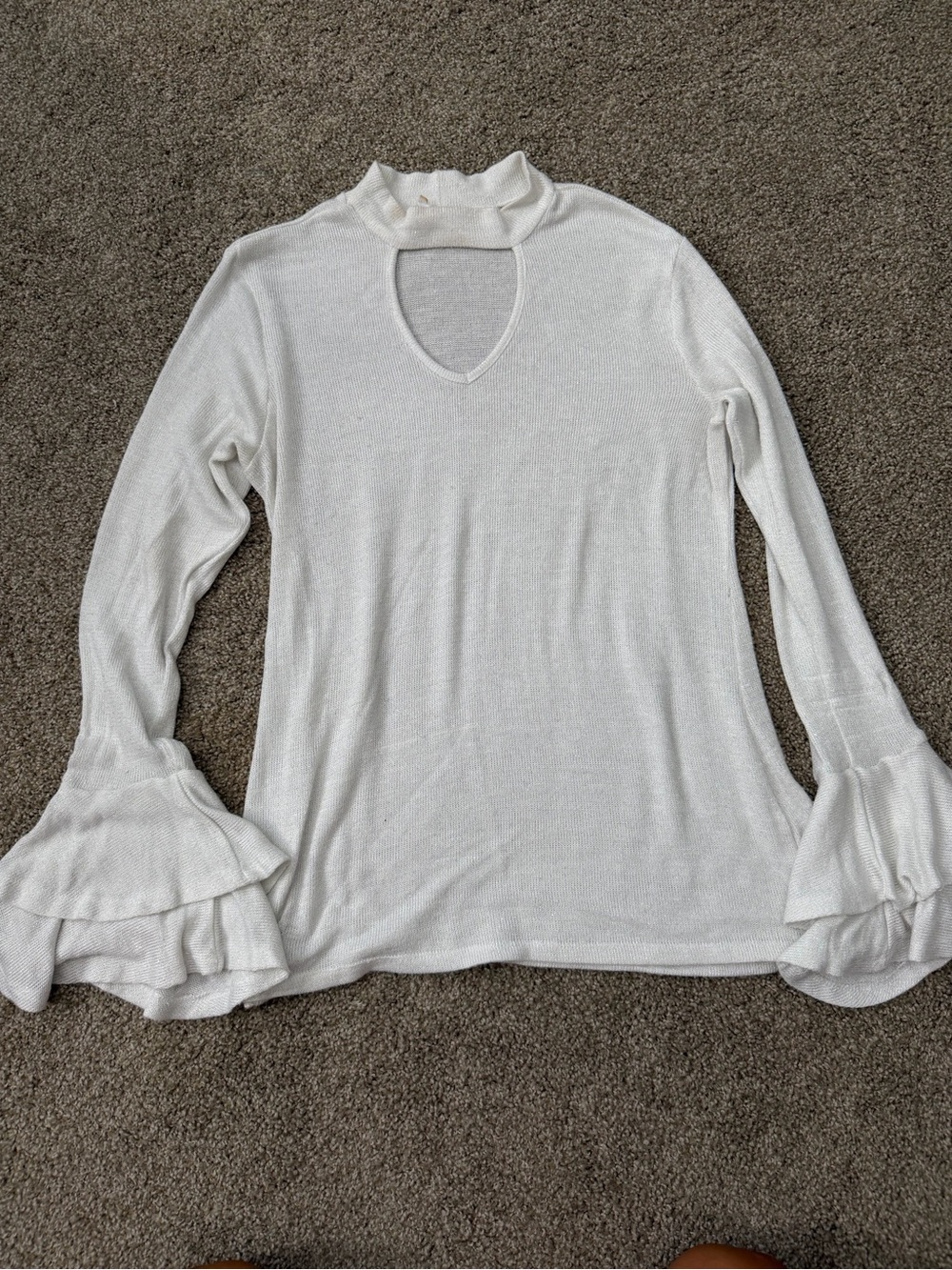 Women's Cream Ruffled Bell Sleeve Keyhole Top